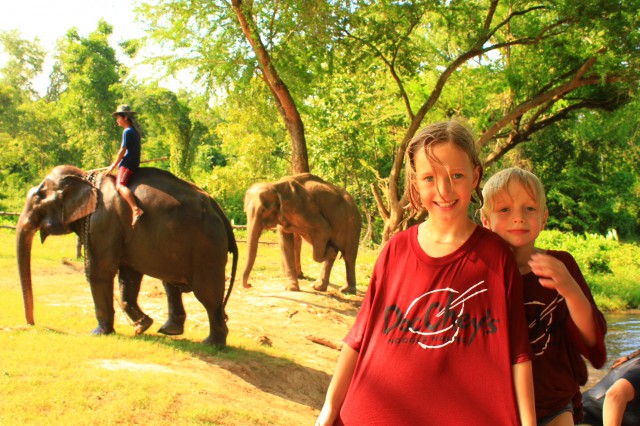 Thailand After bathing the elephants